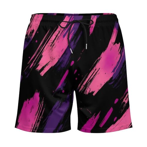 Pink-Purple Graffiti Men's Swim Trunks with Compression Liner Beach Shorts with Pockets Quick Dry4
