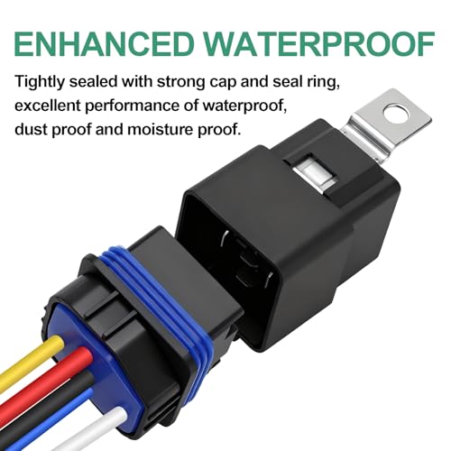 Weasch 2 Stück Wasserdichtes Relais-Set, 12V 40/30A, 5-poliger SPDT, robuste 12 AWG, verzinnte Kupferdrähte, Automobil-Relais und Kabelbaum-Set für Automobil, Auto, Marine, Boot