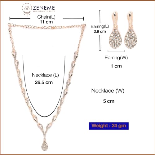 Image of ZENEME Oxidised Silver-Plated Cubic Zirconia Studded Teardrop Shaped Necklace With Earrings Jewellery Set For Girls and Women