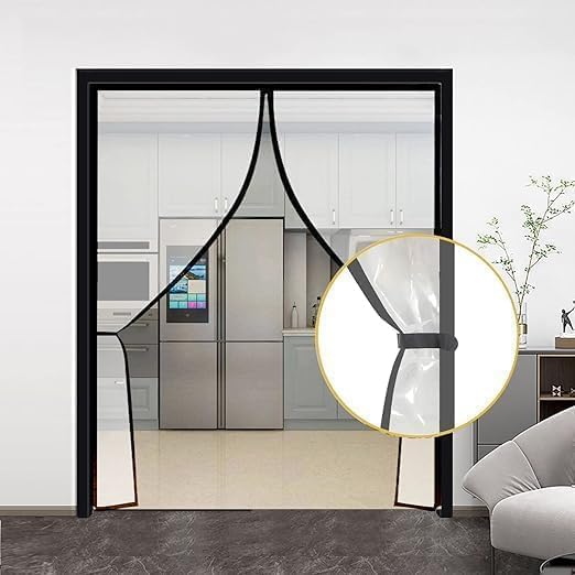 Image of Magnetic Mosquito Screen Door Net Curtain with Magnets Reinforced Polyester Mesh Curtain Back Door Mesh with Full Frame Hook & Loop