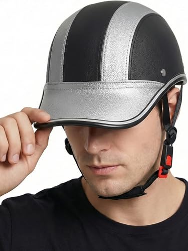 Image of Adult Baseball Cap Helmet - Urban Style for Golf, Low Profile Urban Commute PU Retro Leather Hat for Men & Women