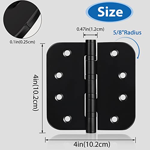 Ball Bearing Door Hinges Stainless Steel Heavy Duty Hinges 4 X 4 Inch With 5/8 Inch Radius Corners Commercial Grade Door Hinges 3 Pack (Black) #TOP3