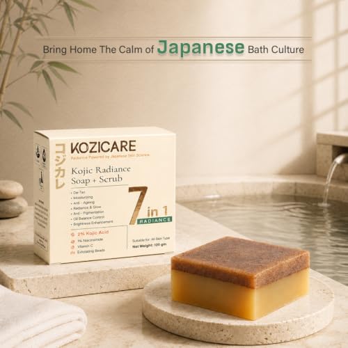 Image of Kozicare Kojic Radiance Soap & Scrub - Japanese 7-in-1 Formula, Pack of 3