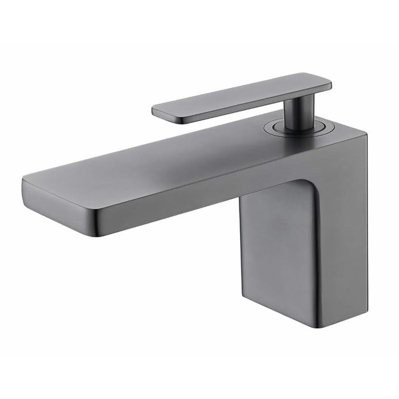 Mitigeur de lavabo de salle de bain au fini gris brossé et design architectural épuré