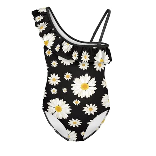 Playtime Girls One Piece Swimsuit Soft Stretchy Ruffle One Shoulder Kids Summer Swimwear Bathing Suit for Girls Tummy Control