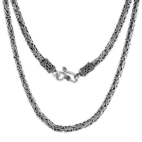 Sterling Silver 4mm Round BYZANTINE Chain Necklaces & Bracelets for Men & Women Hook & Eye Clasp Oxidized Nickel Free 7-30 inch