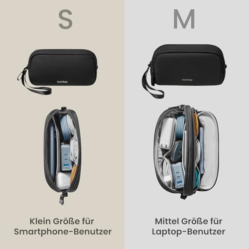 tomtoc Elektronik Organizer Tasche, Wasserresistent EDC Zubehör Kabeltasche, Tragbar Kabelorganizer Tech Pouch Bag für Handy Netzteil, Ladekabel, Ladestecker, Powerbank, Festplatte, Schwarz