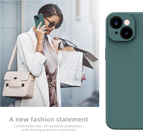 Image of Elzzi Microfiber Square Candy Case Compatible for iPhone 14, Shockproof Slim Back Cover Liquid Silicone Case - Forest Green