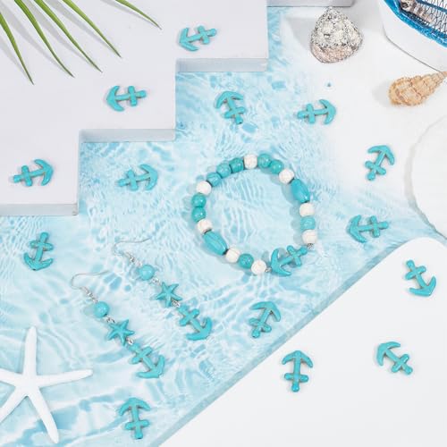 SUNNYCLUE 1 Box About 95Pcs Synthetic Turquoise Beads Bulk Ocean Stone Beads Strands Anchor Shape Deep Sky Blue Dyed Gemstone Carved Hollow Beads Strands for jewellery Making Beads DIY Bracelets Craft - Image 4