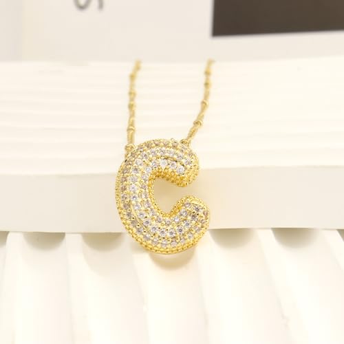 FUTIMELY Women's Gold Initial Necklace | Puffy Alphabet Pendant | Personalized Name Gifts | Trendy Balloon Chain With Zircon Crystals3