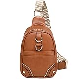 Crossbody Sling Bag for Women Small Cross Body Bag Purses Leather Fanny Pack Chest Backpack Daypack Guitar Strap Belt Bag Fashion Waist Packs Brown Cell Phone Purse for Traveling/Hiking/Everywhere