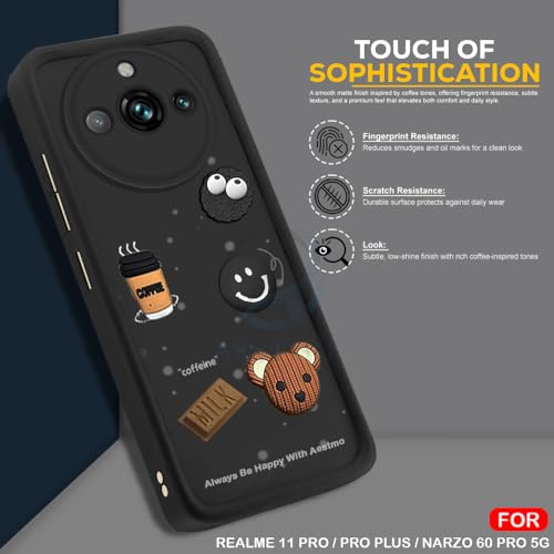 Image of Back Case Cover for Realme 11 Pro /Pro Plus /Narzo 60 Pro Cover | Cute Fun Cartoon 3D Ball | Coffee Silicone Case | Full Body Protection | Camera Protection Back Cover (Black)