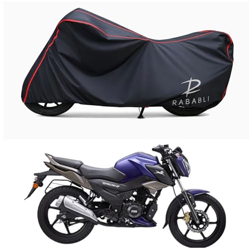 Image of Waterproof Bike Body Cover Compatible for | TVS Raider Disc | Taffeta Fabric, Red Piping Design, Bottom Elastic Fit | Dustproof, Sun UV & Rain Protection for All Bikes