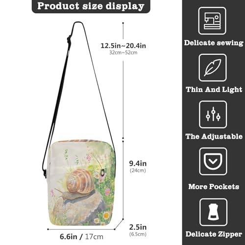 messenger bag for women crossbody bag Woman Cross Body Purse Adjustable Strap for School School- Snail Rock Wildflowers3