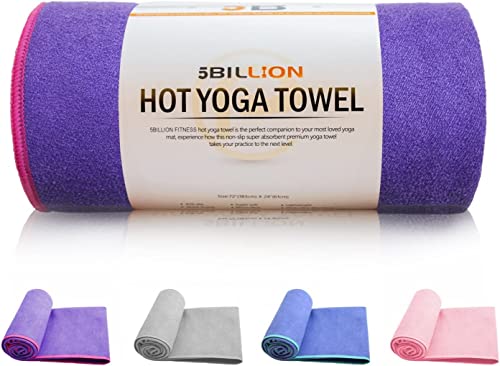 5BILLION FITNESS Yoga Towel Mat 24x72" Carry Bag (Purple)