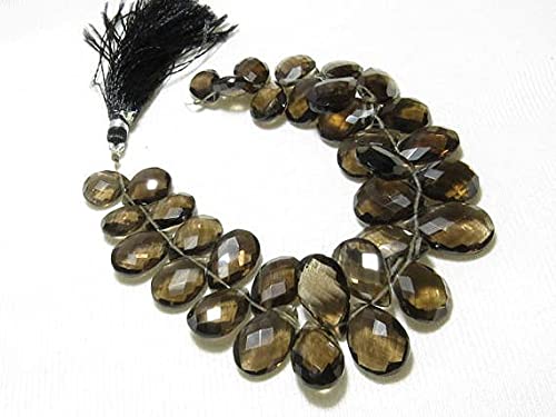 Quartz fumé naturel en perles poires facettées haut de gamme pour création de bijoux d'exception