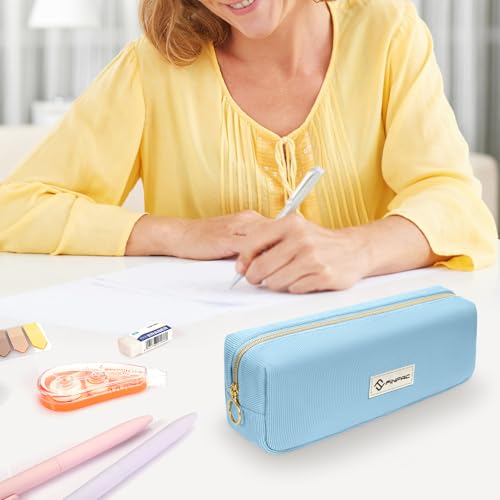 Image of FINPAC Pencil Case, Corduroy Aesthetic Makeup Bag, Cute Kawaii Pen Bag Pouch Holder Box Organize for Study, Office, or Travel (Ocean Blue)