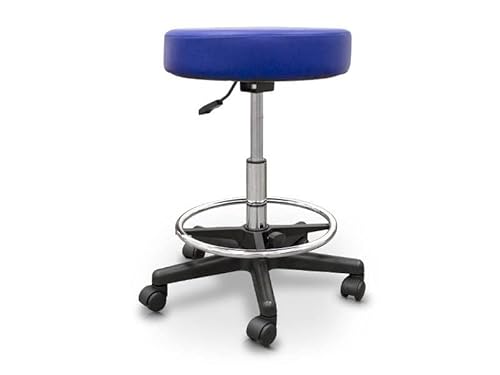 Quirumed Taburete Tapizado Regulable, Con Aro Reposapiés, Ajustable Y Elevación A Gas, Color Azul, Polipiel, Giratorio, Hasta 135 Kg Quirumed Taburete Tapizado Regulable, Con Aro Reposapiés, Ajustable Y Elevación A Gas, Color Azul, Polipiel, Giratorio, Hasta 135 Kg