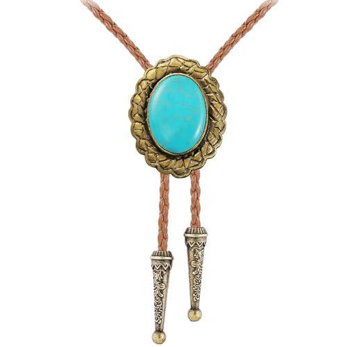 Image of Jeilwiy Bolo Tie for Men Real Stone Westwern Cowboy Ties Silver Bolos Women Leather Necktie Gift for Birthday Christmas