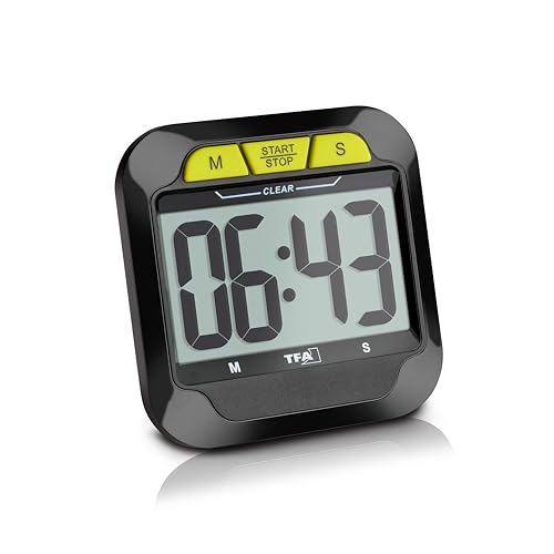 TFA Dostmann Temporizador Digital con cronómetro 38.2054.01, Sonido de Alarma (Normal/Alto), Temporizador de Corta duración con cronómetro, magnético, Reversible, para Cocina, Examen, Deportes,
