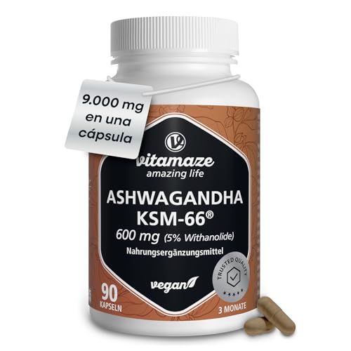 Ashwagandha Orgánica KSM-66® 9000mg (15:1) Alta Potencia 3 meses (90 cápsulas, una al día) Extracto de Raíz con 5% Withanólidos Vegano Sin Aditivos