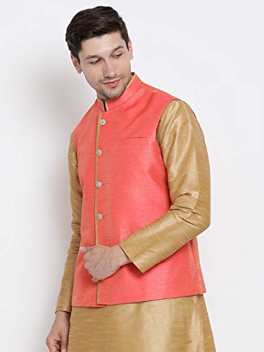 Image of VASTRAMAY Men's Beige Cotton Silk Blend Ethnic Jacket