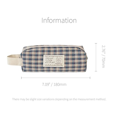 Image of Monolike Unmatched Friends Fabric Check Block Pencil Case, Vintage blue - Aesthetic Gingham Pastel Desk Organizer, Soft Padded Makeup Brush Case, Trendy Minimalist Stationery Pouch