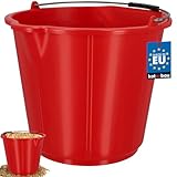 KOTARBAU® Baueimer 21 L - Mörteleimer - Maurer Werkzeug Eimer - Putzeimer mit Ausguss & Henkel - Mörtelkübel - mit Skala - Rund - Kunststoff - HDPE - Rot