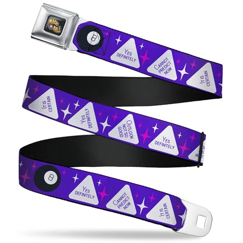 Magic 8 Ball Belt, Seatbelt Buckle Belt, Magic 8 Ball Answers Flip Blue White, Youth 20 to 36 Inches