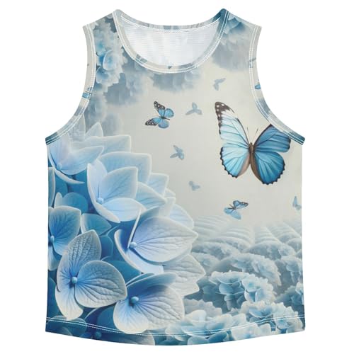 susiyo Hydrangea Flowers Butterfly Boys Sleeveless Tank Top Girls Athletic T Shirt