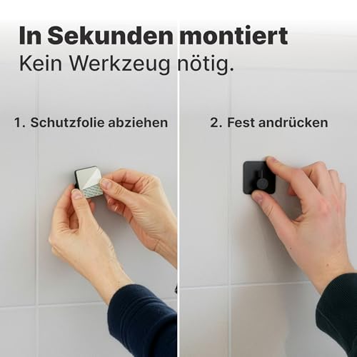 Minismus Handtuchhaken Selbstklebend ohne Bohren, Haken zum Kleben für Bad und Küche, Schwarze Klebehaken Badezimmer, Haken Selbstklebend Edelstahl, 6er Set
