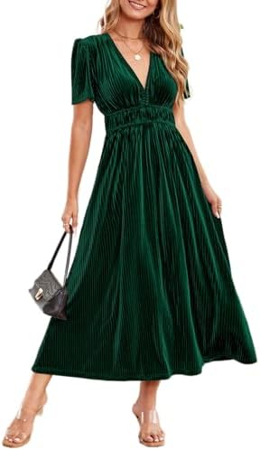 Sissyaki Women's Retro V-Neck Velvet Maxi Dress Wedding Guest For...