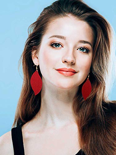 Jovitec 8 Pairs Leather Feather Earrings Teardrop Leather Lightweight Leaf for Women Girls Soft Suede Bohemian Feather Shape Earrings Tassel Dangles Fringe Wing, 8 Colors2