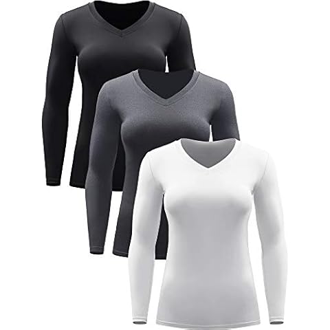 CADMUS Women Long Sleeve Shirt for Workout Dry Fit Yoga Tee Shirts, 3 Pack, Black, Grey, White,Small Cover