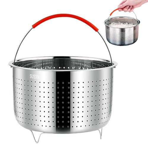 Vaporera de acero inoxidable 304 con mango de silicona, diámetro exterior de 17,6 cm, olla de vapor, cesta de vapor para cocinar verduras, 3 L