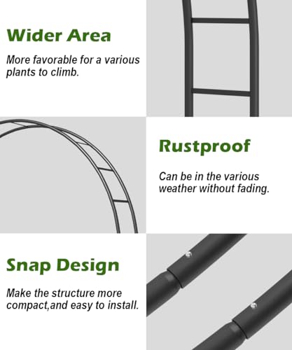 Queension Metal Wedding Arch | for Ceremony Party Decoration 8Ft Wide 7Ft High,Garden Arch Trellis with Ground Bases for Climbing Plants,Outdoor Garden Arbor for Roses Vines, Round Frame, Black