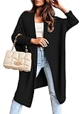Imily Bela Womens Long Cardigan Sweaters Oversized Draped Open Front Ribbed Knit Batwing Sleeve Fall Loose Outerwear Black