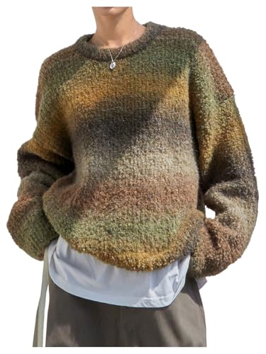 SOLY HUX Women's Retro Long Sleeve Sweater Crew Neck Knitted Pullover Oversized Tops Fall Clothes