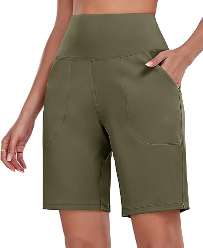 Women's High Waisted Shorts Yoga Workout Bermuda Long Hiking Shorts with Pockets 10