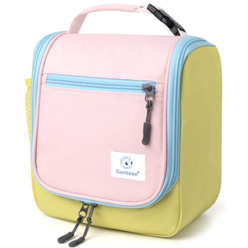 Genteen Kids Lunch Box Insulated Lunch Bag for Kids Toddler Girl and Boy; Holds Lunch Box Water Bottle & Snacks; Easy-Clean Water-Resistant Fabric & Multiple Zippered Pockets (Yellow Blue)