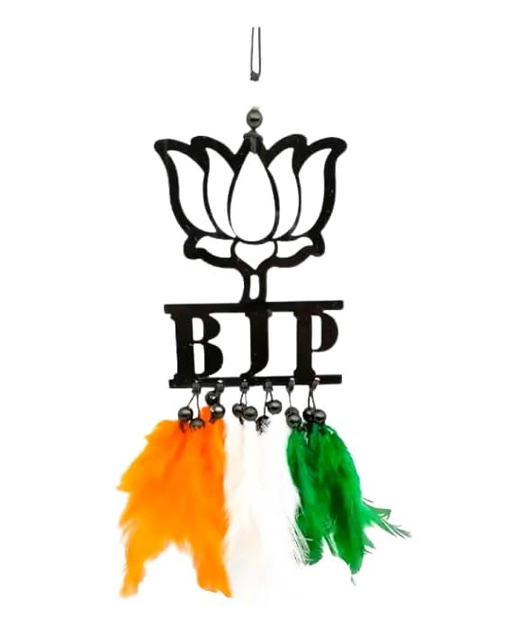AMAMU ENTERPRISE Dream Catcher Car Hanging with BJP Logo – Orange, White & Green Feather Theme | Acrylic Decor for Car, Home, Office | Positive Vibes Mirror Hanging | Handmade Gift | Pack of 1-image-27