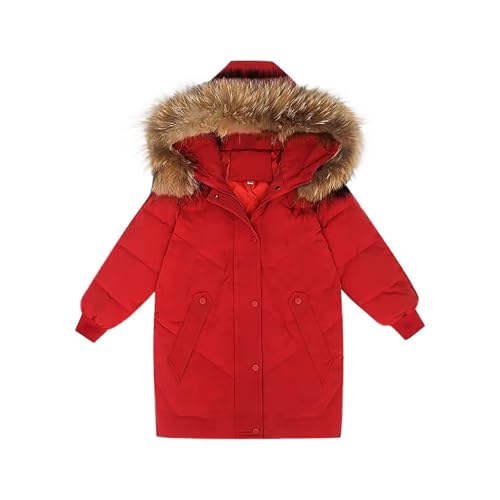 Girls Hooded Down Coat Long Sleeve Winter Thick Warm Cotton Clothes Outdoor Windproof Cute Kids Parka with Pockets