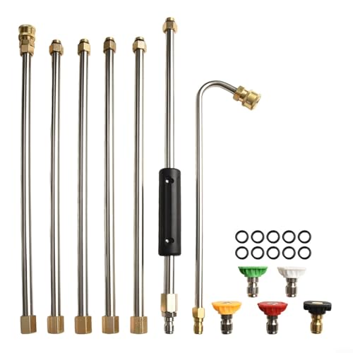 Juego de herramientas de limpieza de canalones con 5 boquillas de pulverización para lavadora a presión, lanza de extensión de metal de alta presión para limpieza de techos