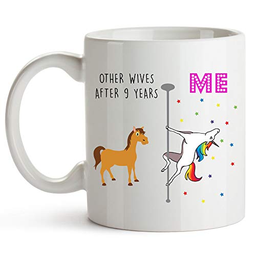 YouNique Designs 9 Year Anniversary Coffee Mug for Her, 11 Ounces, Unicorn Mug