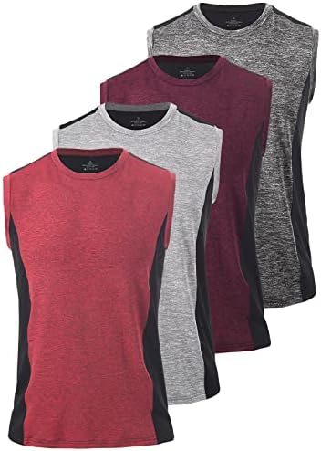Vislivin Men's 4 Pack Tank Tops Sleeveless Workout Quick Dry Shirts Gym Muscle Shirts Athletic Bodybuilding Tee Dark Grey/WR/Gray/Red M