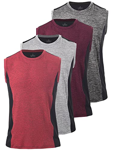 Vislivin Men's 4 Pack Tank Tops Sleeveless Workout Quick Dry Shirts Gym Muscle Shirts Athletic Bodybuilding Tee Dark Grey/Wr/Gray/Red M #TOP20