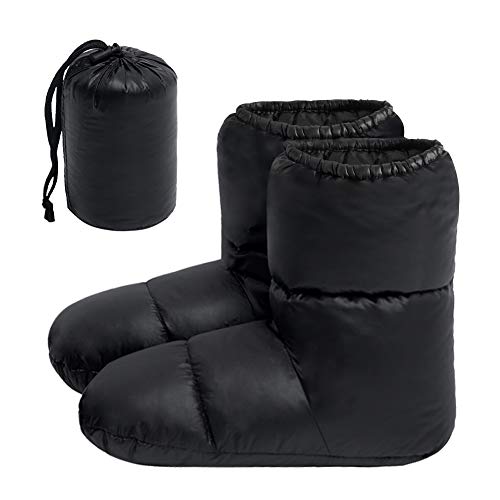 Down Booties Men Women Backpacking Down Slippers (Black, Large)2