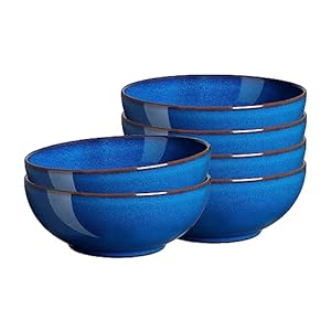 Denby – Imperial Blue Coupe Cereal Bowls Set of 6 – Dishwasher Microwave Safe – Scratch Chip Resistant – Ceramic Stoneware Soup Bowls Tableware