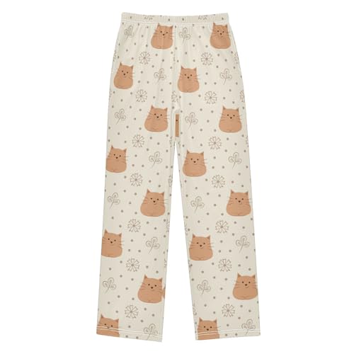 Boys' Pants Cute Cat Flowers Long Bottoms Jogger Pants Elastic Waist Trousers with Pockets S-XL