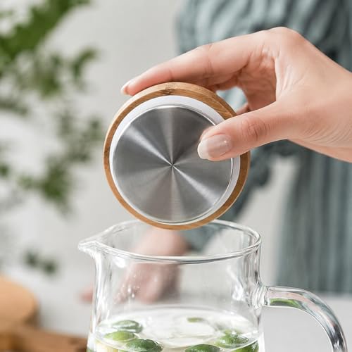 Image of Glass Water Kettle Water Teapot Glasses Container 1500ml Glass Water Pitcher With Bamboo Lids